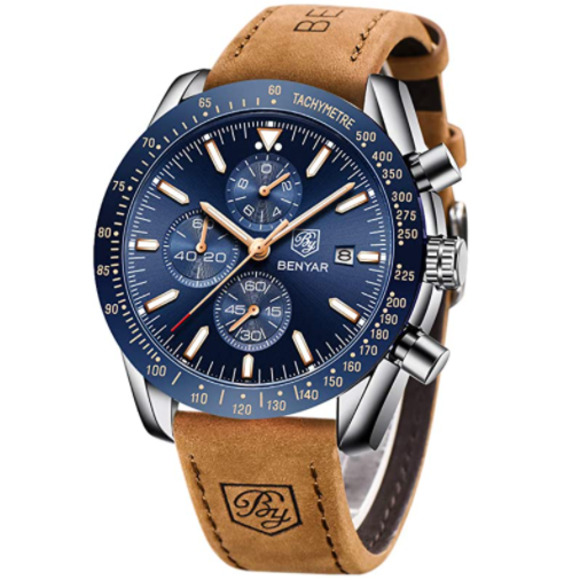 NWT Mens Luxary Benyar Leather Band Watch - Picture 2 of 6